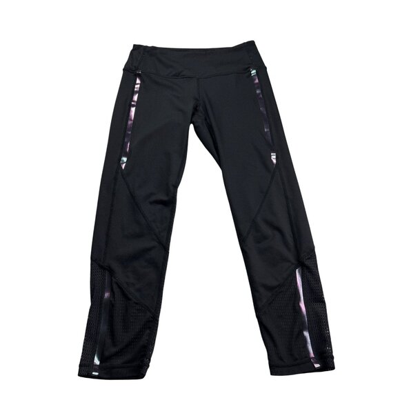 Z By Zella Black Mesh Insert Leggings With Iridescent Stripes XS Womens - Picture 1 of 9
